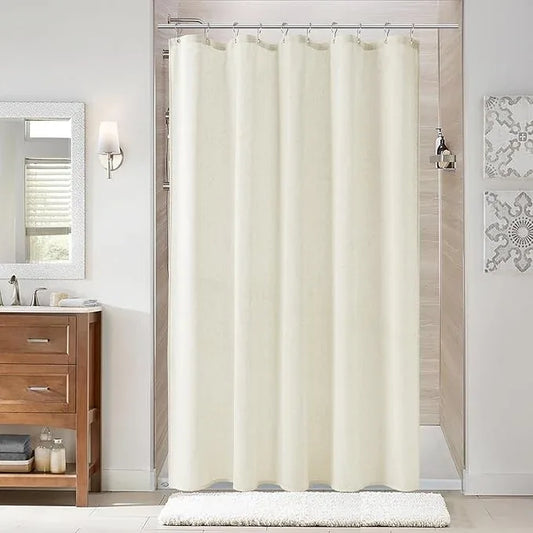 Naturoom Ivory Linen Shower Curtain, Cloth Textured Fabric Shower Curtain Set with Hooks, Simple Elegant Modern Farmhouse Country Ultra Thick Bath Curtains for Bathroom,Water Repellent,54x78 - ModernBath