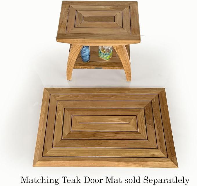 Bayview Patio Indonesian Teak Shower Bench with Shelf 18 Inch Stool | Teak Wood Shower Stool & Spa| Waterproof Shower Bench for Indoor and Outdoor Use| Bathroom Stools for Adults Sitting - ModernBath