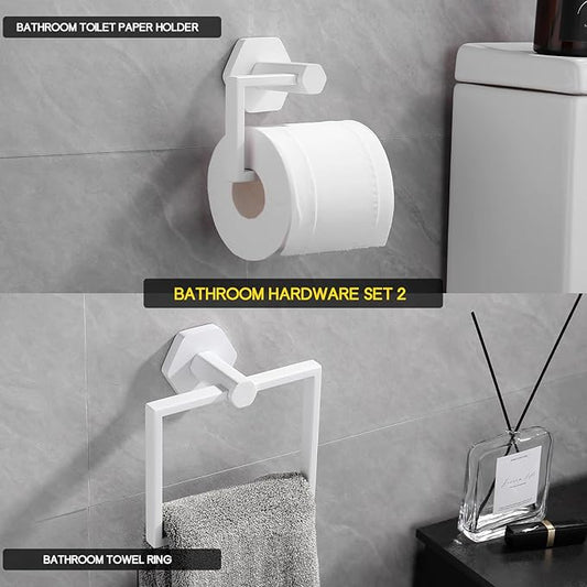 GERZWY Bathroom 2-Pieces Accessories Sets White Stainless Steel (Toilet Paper Holder Towel Ring)
