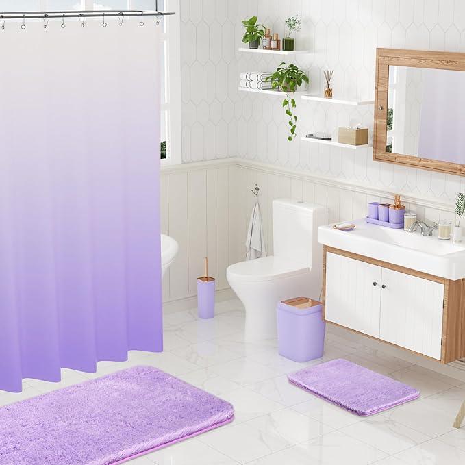 XLHOMO Bathroom Accessory Set–Bathroom Sets with Shower Curtain and Rugs, Non Slip Bathroom Rugs Super Absorbent, Light Purple Ombre Shower Curtain with Hooks, Lavender Bathroom Sets Complete for Home - ModernBath