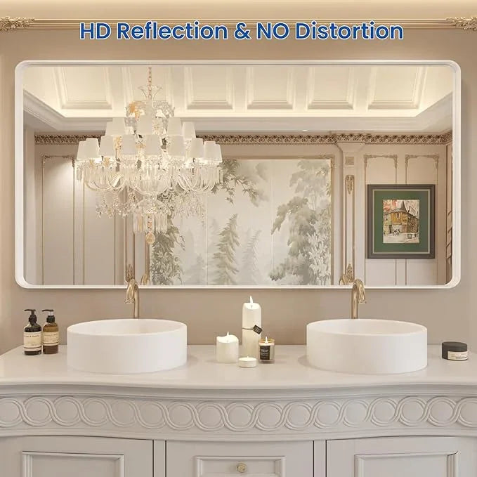 WEER White Bathroom Mirror 72X36 Inch, Rounded Rectangle White Metal Frame Mirror, Matte White Bathroom Vanity Mirror with Tempered Glass, Anti-Rust, Hangs Horizontally or Vertically - ModernBath