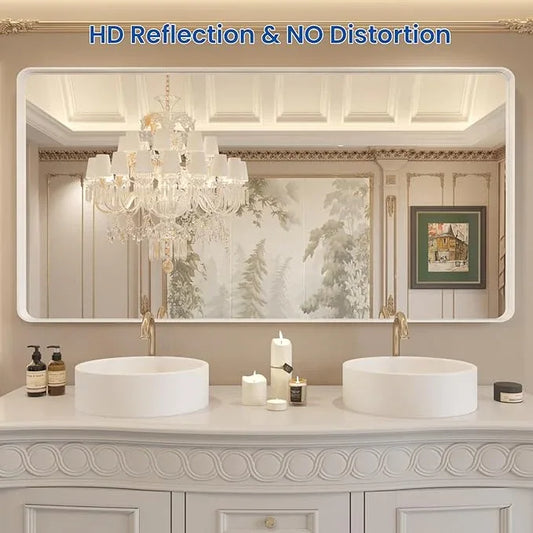 WEER White Bathroom Mirror 72X36 Inch, Rounded Rectangle White Metal Frame Mirror, Matte White Bathroom Vanity Mirror with Tempered Glass, Anti-Rust, Hangs Horizontally or Vertically - ModernBath