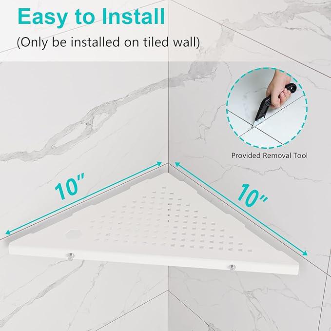 10" Bathroom Corner Shelf, 2 Pack Recessed Shower Shelf Caddy, SUS304 Stainless Steel Shelf Wall Mount Triangular, No Drilling Matte White - ModernBath
