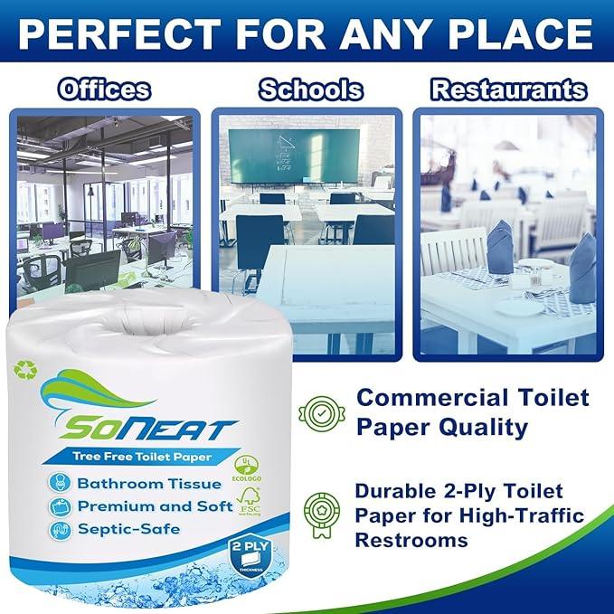 2-Ply Toilet Paper Bulk | Septic safe toilet paper | 40,000 Soft Sheets | 80 Rolls x 500 Sheets Each | Recycled Fiber & Strong Bath Tissue Mega Pack for Home & Commercial Use - ModernBath
