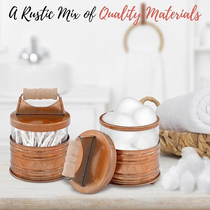 Autumn Alley Rustic Bathroom Accessories Set 4 - Copper Farmhouse Soap Dispenser, Toothbrush Holder, 2 Apothecary Jars Qtip Holder - Rustic Bathroom Decor – Farmhouse Bathroom Accessories - ModernBath