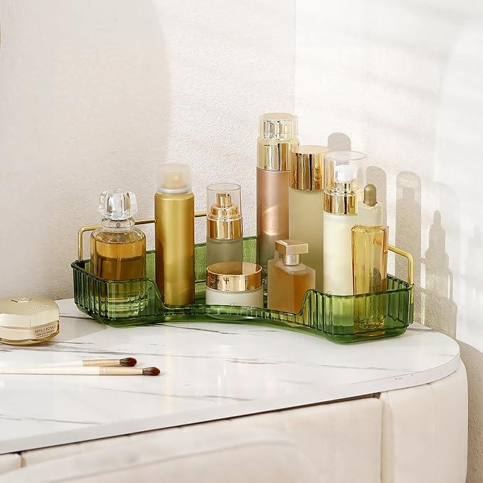 INVSSENE Corner Bathroom Countertop Organizer, Vanity Organizer Trays for Counter, Makeup Organizers, Perfume Tray, Skincare Shelf Storage Gifts for Women Girl Student (Green, 1 Tier) - ModernBath