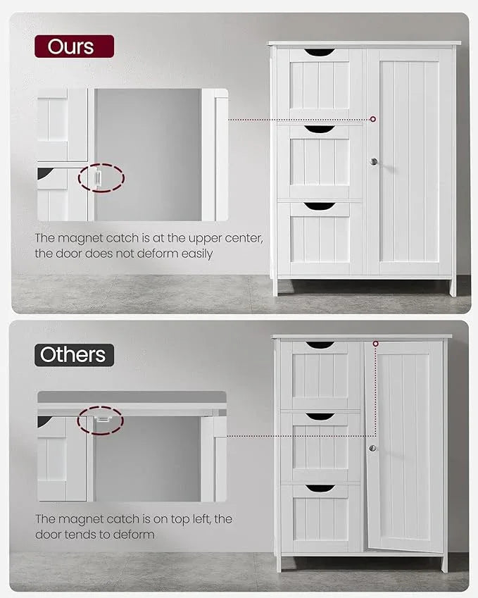 VASAGLE Floor Storage Cabinet, Freestanding Storage Unit with 3 Drawers, 1 Adjustable Shelf, for Bathroom Living Room Dining Kitchen, 11.8 x 23.6 x 31.5 Inches, White UBBC49WT - ModernBath
