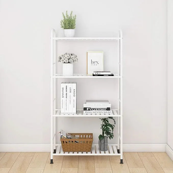 JSB 4-Tier Adjustable Shelving Unit, Heavy Duty Storage Rack Organizer Metal Corner Shelf for Kitchen Living Room Laundry Pantry Bathroom (White, 4 Tier)… - ModernBath