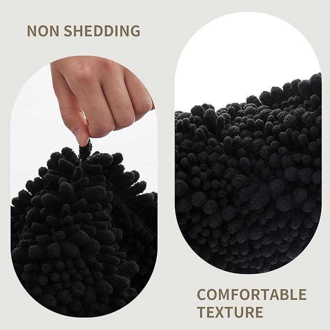 Ruggnovea Chenille Bathroom Rugs Non Slip Washable 36x24, Extra Thick Soft Absorbent Chenille Bath Mat, Non-Slip Barrier Backing, Quick Dry Machine Washable Bath Mats Tub, Shower,Floor/Sink,Black - ModernBath
