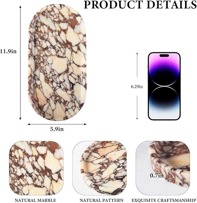 Koville Natural Decorative Marble Bathroom Tray, 12"x6" Calacatta Viola Marble Catchall Tray for Bathroom, Stone Perfume Trays Jewelry Dish for Dresser, Stone Storage Trays for Home Decor - ModernBath