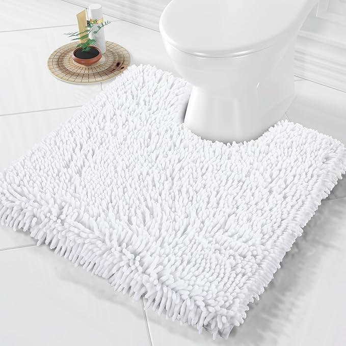 Yimobra Toilet Rugs U Shaped Washable, Extra Thick Soft Absorbent Chenille Contour Bathroom Rugs for Toilet 24x24 Inch, Quick Dry Non Slip Toilet Mat for Bath Floor, White - ModernBath