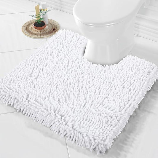 Yimobra Toilet Rugs U Shaped Washable, Extra Thick Soft Absorbent Chenille Contour Bathroom Rugs for Toilet 24x24 Inch, Quick Dry Non Slip Toilet Mat for Bath Floor, White - ModernBath