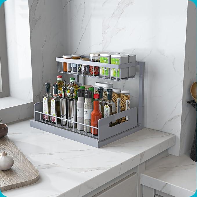 REALINN Under Sink Organizer, Pull Out Cabinet Organizer 2 Tier Slide Out Sink Shelf Cabinet Storage Shelves, Storage for Kitchen Bathroom, Grey, 1 Pack - ModernBath