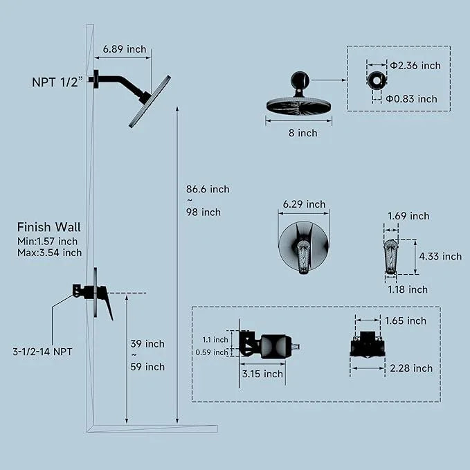 Lavatrum Brush Gold Shower Head and Handle Set Single Spray Premium Wall Mount 8 Inch Rainfall Round Shower Faucet with Rough-in Valve and Trim Kit for Bathroom（1.8GPM) - ModernBath