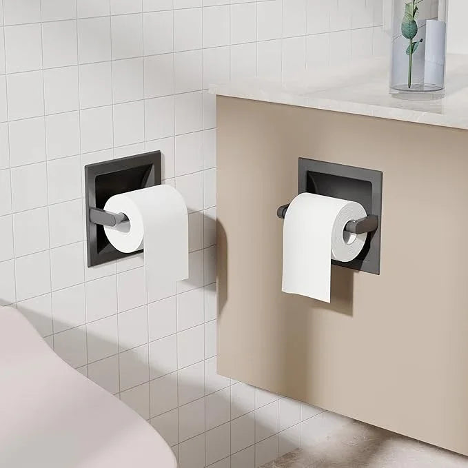 Toilet Paper Holder 2 Pack, Recessed Pivoting Toilet Paper Holder Wall Mount Stainless Steel for Large Rolls in Bathroom (Matte Black) - ModernBath