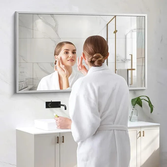 COFENY Silver Bathroom Mirror for Wall, 30x48 Inch Rectangle Mirrors with Metal Frame, Modern Vanity Wall Mirror Decor for Bathroom Living Room, Entryway Hangs Horizontal or Vertical - ModernBath