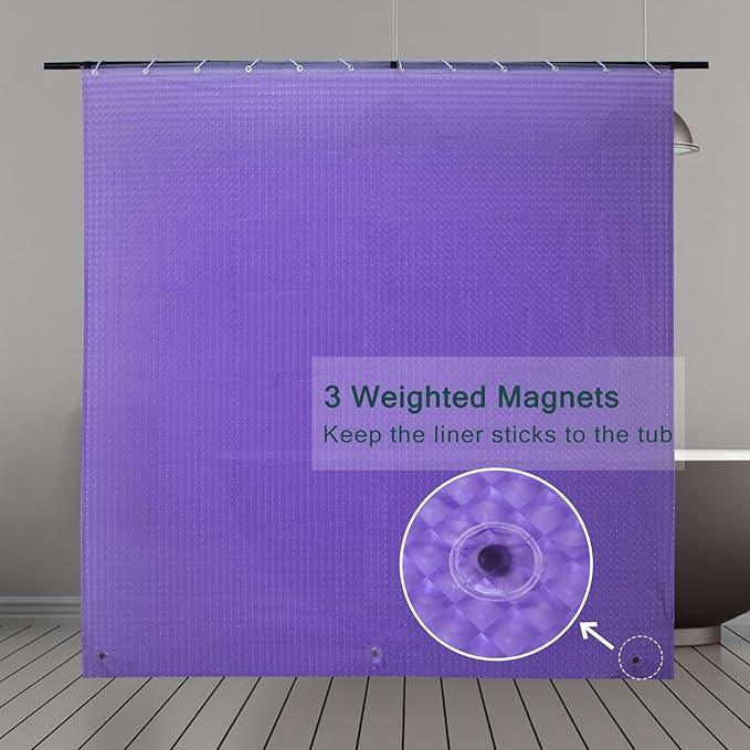 LQFMEHOT EVA Purple Shower Curtain Liner, 3D Plastic 5G Shower Liner with 12 Rustproof Metal Grommets and Weighted Magnets, Waterproof Duty for Bathroom 72 x 72 - ModernBath