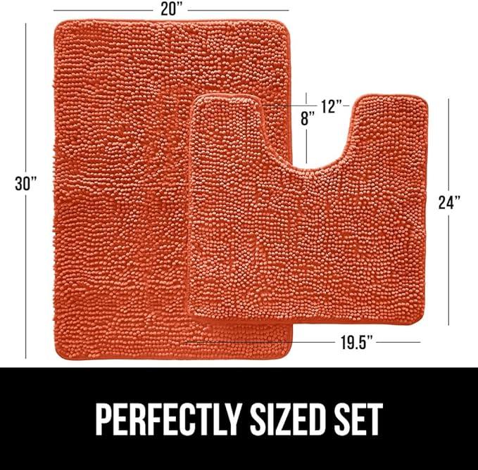 GORILLA GRIP Bathroom Rug Sets, Soft Chenille 2 Piece Area Rugs Set, Toilet Base Mat and 30x20 Carpet, Absorbent Microfiber Washable Mats Dry Quickly, Home Décor and Bath Room Accessories, Coral - ModernBath