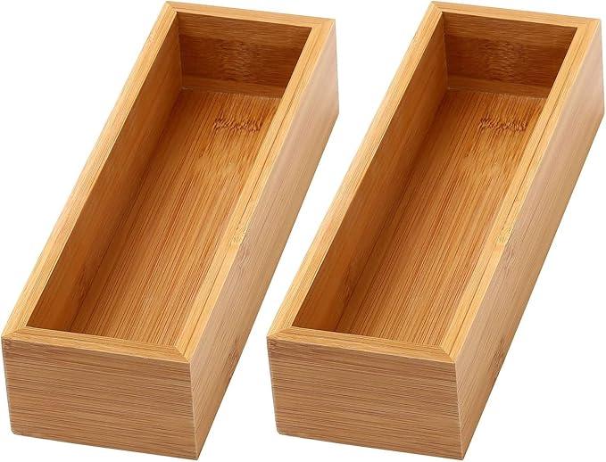 YBM Home Bamboo Drawer Organizer Storage Box for Kitchen Drawer, Junk Drawer, Office, Bedroom, Children Room, Craft, Sewing, and Bathroom, 2 Pack 3x9x2 inch - ModernBath