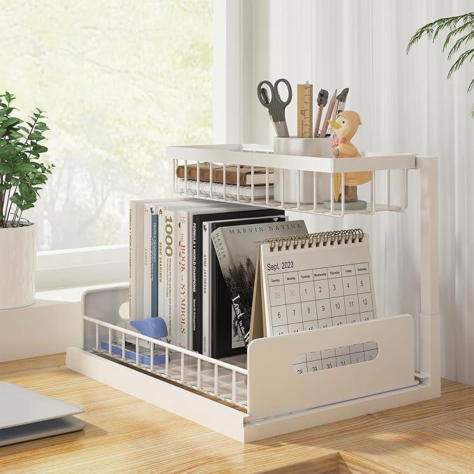 REALINN Under Sink Organizer, Pull Out Cabinet Organizer 2 Tier Slide Out Sink Shelf Cabinet Storage Shelves, Storage for Kitchen Bathroom, White, 2 Pack - ModernBath