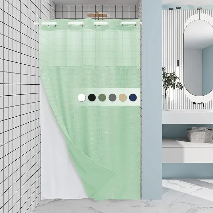 EUTXL Mint Green Stall No Hook Shower Curtain with Snap in Liner,230GSM Waffle Weave Shower Curtains for Bathroom,54W x 80H - ModernBath