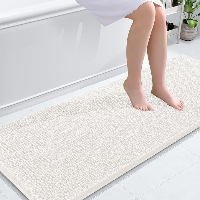 OLANLY Bathroom Rugs 59x24, Extra Soft Absorbent Chenille Bath Rugs, Rubber Backing Quick Dry, Machine Washable Bath Mats for Bathroom Floor, Tub and Shower, Home Decor Accessories, Ivory - ModernBath