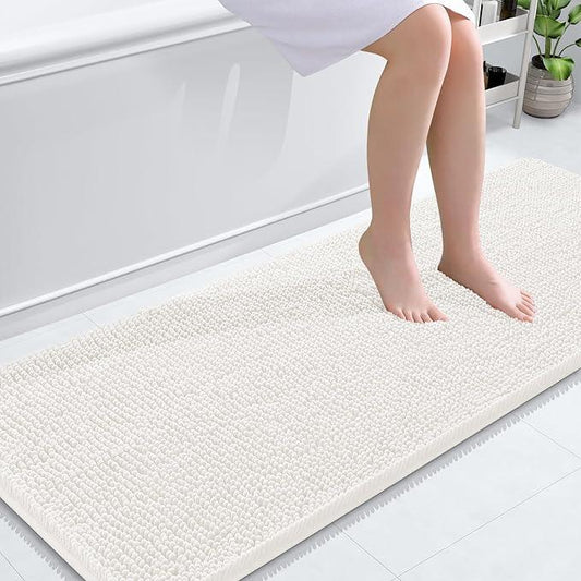 OLANLY Bathroom Rugs 59x24, Extra Soft Absorbent Chenille Bath Rugs, Rubber Backing Quick Dry, Machine Washable Bath Mats for Bathroom Floor, Tub and Shower, Home Decor Accessories, Ivory - ModernBath
