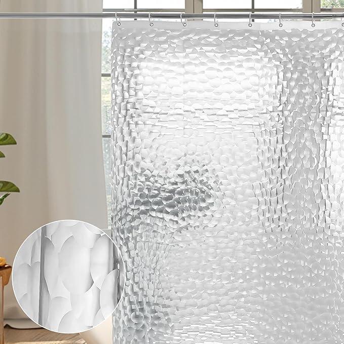 WELTRXE Extra Long Shower Curtain Liner, 72x78 Inch 3D Clear Bubble Heavy Duty Waterproof Shower Curtain Liner with Magnets Thick Plastic Shower Curtains Weighted Bathroom Shower Liner, 12 Hooks - ModernBath