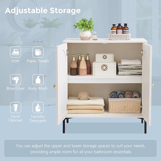 Bathroom Cabinet with Storage, 34" Tall Fluted Arched Free Standing Floor Cabinet w/Adjustable Shelves, Modern Sideboard Cabinet for Bathroom, Kitchen, Living Room, Entryway, White - ModernBath