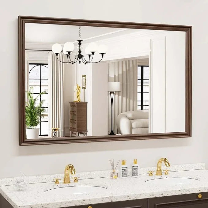 WEER Retro Copper Bathroom Mirror, 48x30 Inch Bronze Oil Rubbed Framed Mirror, Rectangle Classic Vintage Framed Wall Mirror, Farmhouse Vanity Mirror, Tempered Glass, Vertically or Horizontally - ModernBath