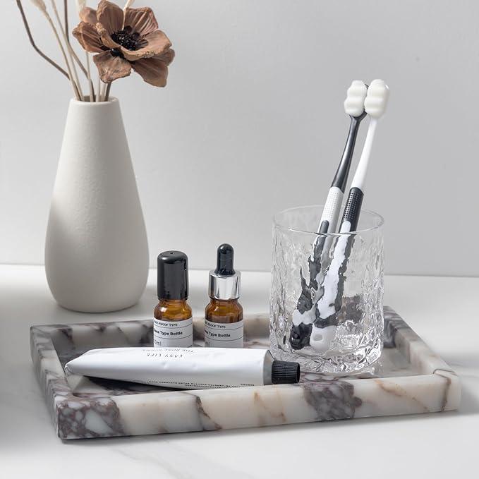 Natural Calacatta Viola Marble Tray 10"x6" Rectangular - Non-Resin Bathroom Vanity Organizer & Office Desk Tray | Waterproof Stone Serving Platter for Jewelry/Perfume (Purple Portoro) - ModernBath
