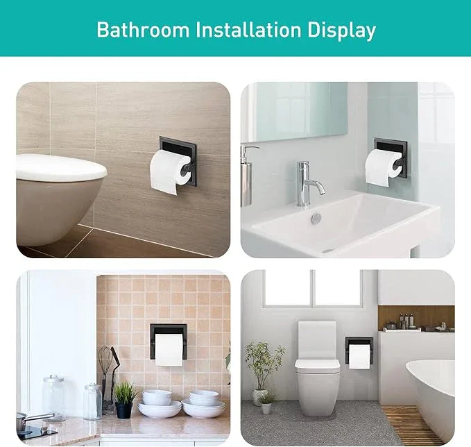 Matte Black Recessed Toilet Paper Holder/Tissue Paper Holder Stainless Steel Toilet Paper Holder in Wall for Bathroom Accessories Rear Mounting Bracket Included - ModernBath
