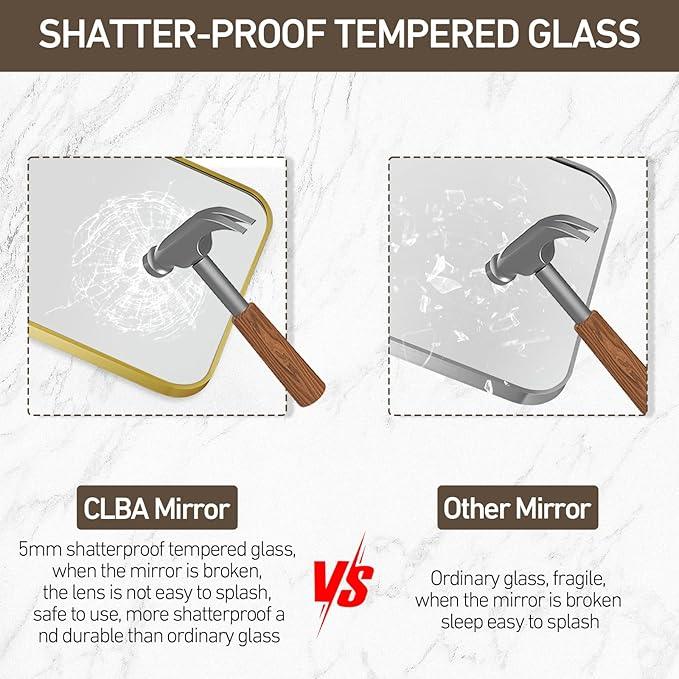 CLBA Matte Gold Mirror, 22x30 Inch Brushed Gold Mirror, Aluminum Alloy Framed Vanity Mirror, Rounded Rectangle Bathroom Mirror for Over Sink, Anti-Rust Wall Mirror (Horizontally or Vertically) - ModernBath