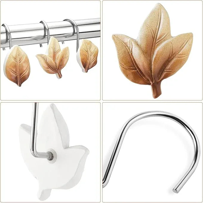 Gibelle 12PCS Leaves Shower Curtain Hooks, Brown Plant Leaf Decorative Shower Curtain Hooks Metal Rustproof Cute Eucalyptus Shower Curtain Rings Bathroom Decoration Accessories - ModernBath