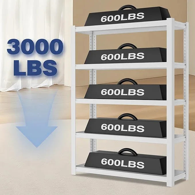 WORKPRO 3000lbs 5-Tier Shelving Unit, 72" H Adjustable Storage Shelves, Boltless Garage Shelving Unit for Garage, Kitchen, Durable Scratch-Resistant Panels, White - ModernBath
