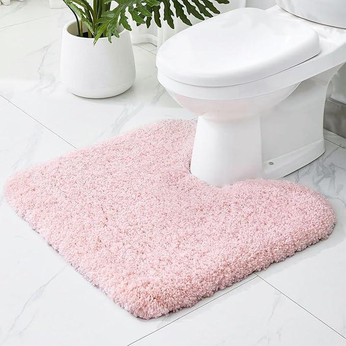 Ruggnovea Toilet Rugs U-Shaped Mat 24x22, Contour Bathroom Mat - Ultra Soft & Absorbent Microfiber, Quick-Dry, Machine Washable with High Density Foam Latex Non Slip Backing, Pink - ModernBath