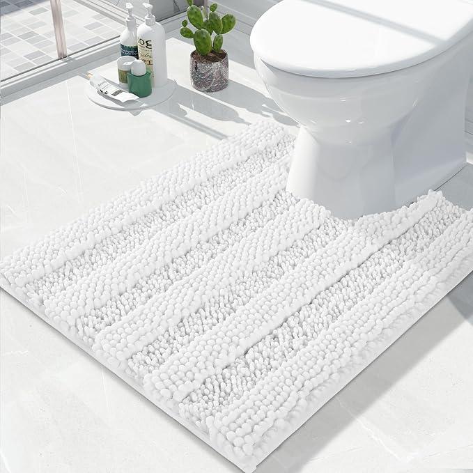 Yimobra Toilet Rugs U Shaped Washable 24 x 20, Non Slip and Super Absorbent Toilet Mat, Quick Dry, Ultra Luxury Microfiber Chenille Plush Fluffy Contour Bath Rugs for Toilet Base, White - ModernBath
