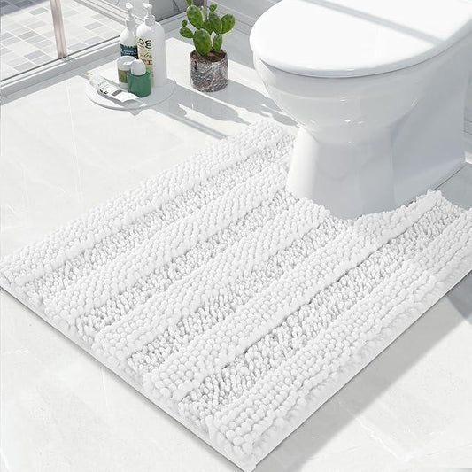 Yimobra Toilet Rugs U Shaped Washable 24 x 20, Non Slip and Super Absorbent Toilet Mat, Quick Dry, Ultra Luxury Microfiber Chenille Plush Fluffy Contour Bath Rugs for Toilet Base, White - ModernBath