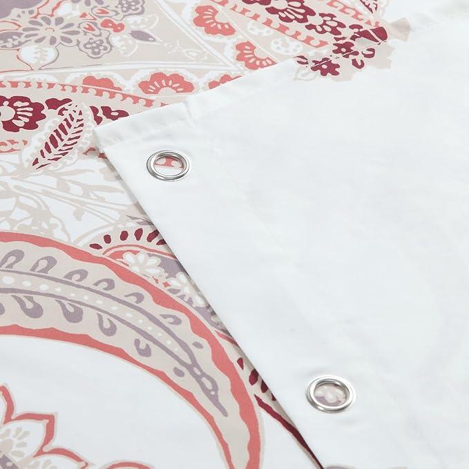 BESTRIPES Long Shower Curtain 72x78 Inch - Water-Repellent Off-White Premium Fabric with Burgundy Terracotta Taupe Paisley Floral Design - ModernBath