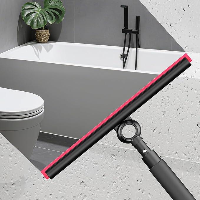 EHOMGUI Shower Squeegee for Glass Doors, Window Squeegee for Home,Squeegee with Telescopic Extension Pole,Professional Window Cleaning Tool, Black, for Mirror, Glass, Ceramic Tile - ModernBath