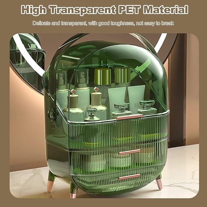 Ergocar Portable Retro Series Multi-Function Make Up Case Dustproof Cosmetic Storage Box, Skin Care Products Jewelry Organizer Finishing Box Bathroom Desktop - Retro Green - ModernBath