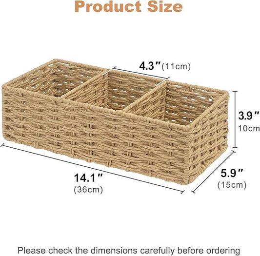 Seagrass Wicker Basket for Toilet Tank Top, 3-Compartment Handwoven Bathroom Organizer for Toilet Paper, Pads, and Accessories (2, Natural (Seagrass)) - ModernBath