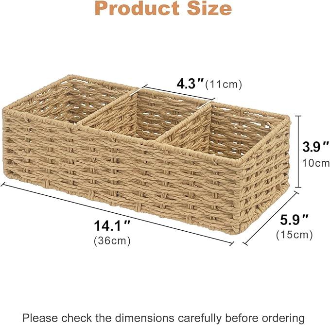 Seagrass Wicker Basket for Toilet Tank Top, 3-Compartment Handwoven Bathroom Organizer for Toilet Paper, Pads, and Accessories (1, Natural (Seagrass)) - ModernBath