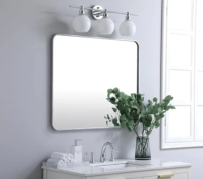 ARS Concepts Aura, Soft Corner Metal Rectangular Mirror 30X36 Inch in, Modern, Silver - ModernBath