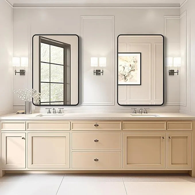 USHOWER 2-Pack Black Bathroom Mirrors for Over Sink 24 x 36 Inch, Metal Frame Rectangle Wall Mirror, Modern Farmhouse Vanity Mirror, Wall Mounted - ModernBath