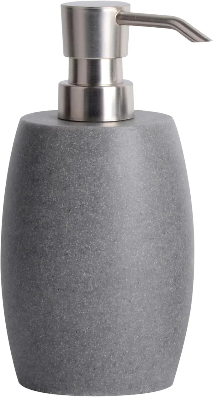 Clasin Home Sandstone Textured Resin Soap Dispenser with Metallic Pump and Waterproof Bottle Labels for Bathroom Kitchen Dish Hand Wash Shower Lotion Shampoo, 12 Oz, Gray - ModernBath
