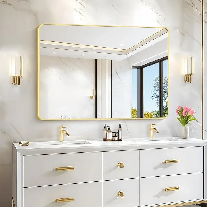 CIVENO 36"x48" Bathroom Mirror, Gold Rectangle Mirror, Large Rectangular Wall Mirror, Rounded Corner Vanity Mirror with Aluminum Metal Frame for Bathroom Bedroom Living Room Horizontal/Vertical - ModernBath