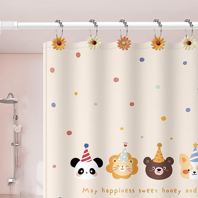 Elerslodia Daisy Flower Decorative Shower Curtain Hooks,Set of 12,Terracotta and White,Roller Ball, Stainless Steel, Floral Decor,Rustproof,Easy Install,Home Living & Bathroom Decor,Shower Rings - ModernBath