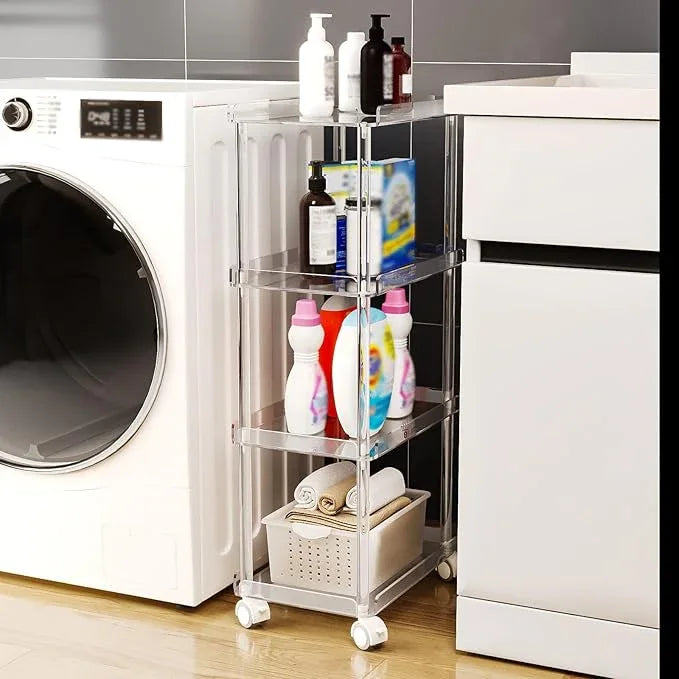AQUIVER Acrylic Slim Storage Cart - 4 Tiers Narrow Rolling Cart - Utility Cart for Kitchen, Bathroom, Living Room, Laundry - 15.6 '' L x 10.2 '' W x 33.9 '' H - ModernBath