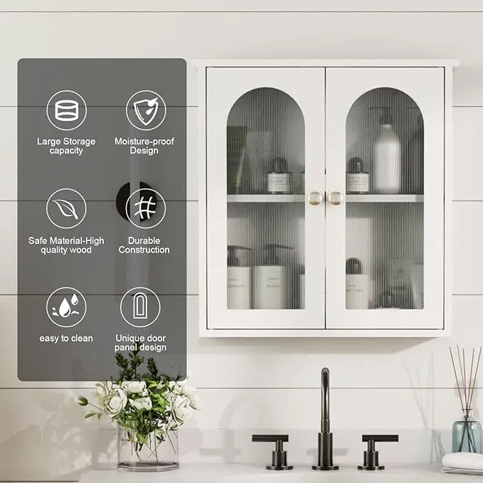 White Bathroom Wall Cabinet,Bathroom Cabinet Wall Mounted with Arched,White Medicine Cabinet Over Toilet,Surface Mount Medicine Cabinet for Laundry Room,Kitchen,Storage Cabinet 22x23 - ModernBath